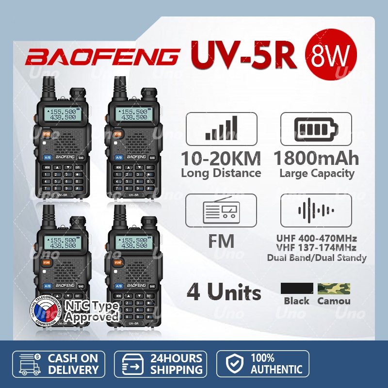 Baofeng UV5R Two-Way Radio 4 Set 8W High Power Walkie Talkie Dual Band ...