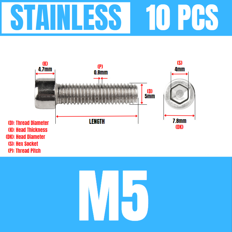 5pcs M5 Allen Bolt Stainless Steel 5mm Thread Socket Head Capscrew ...