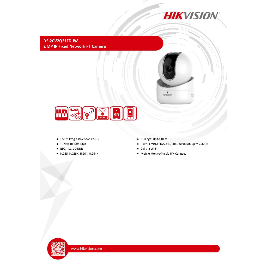 Hikvision DS-2CV2Q21FD-IW 2MP IR Fixed Network PT Camera (DS-2CV2Q21FD ...