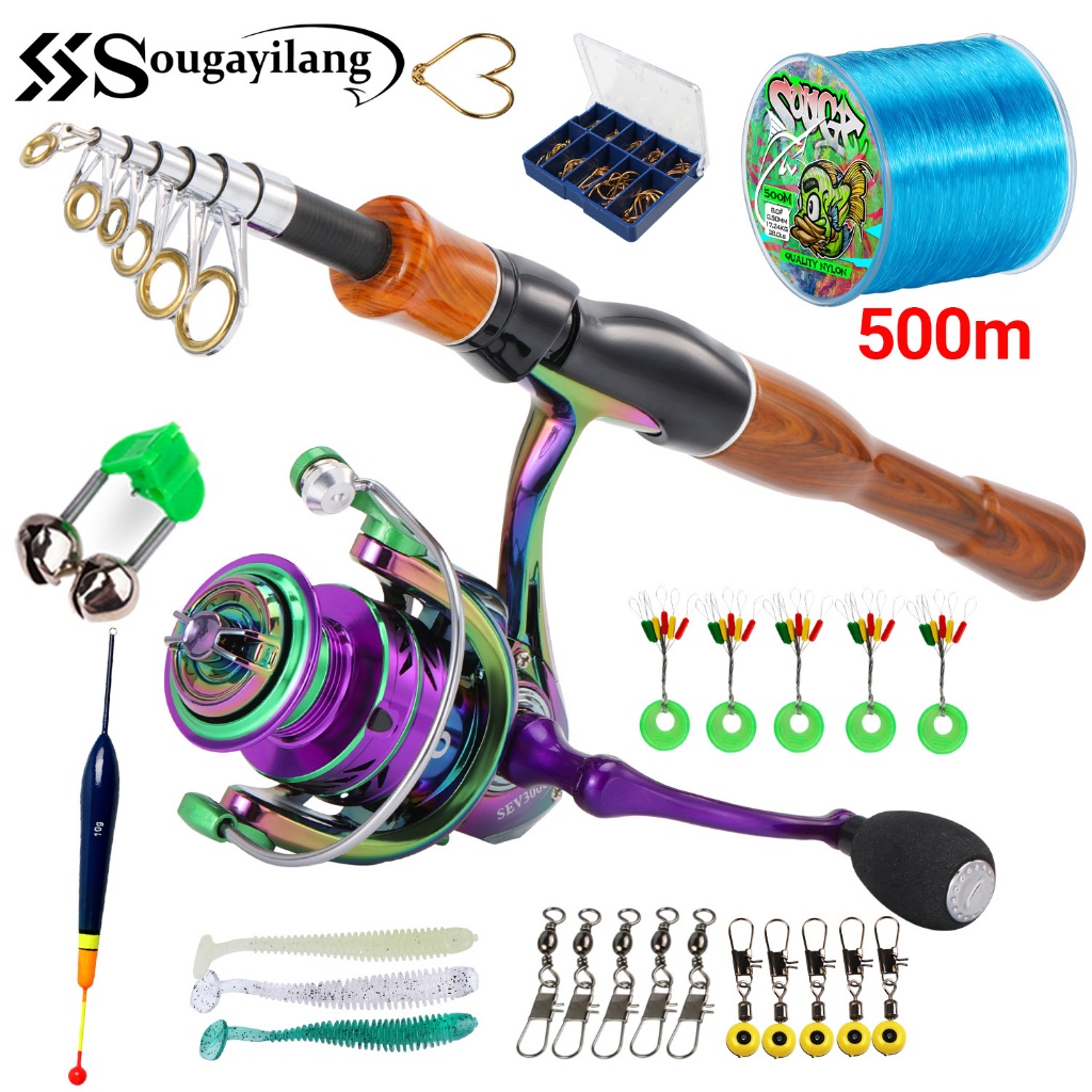 Sougayilang Fishing Set 1.6 Meters 8 Sections Spinning Fishing Rod  1000-4000 5.0:1 Fishing Reel Set