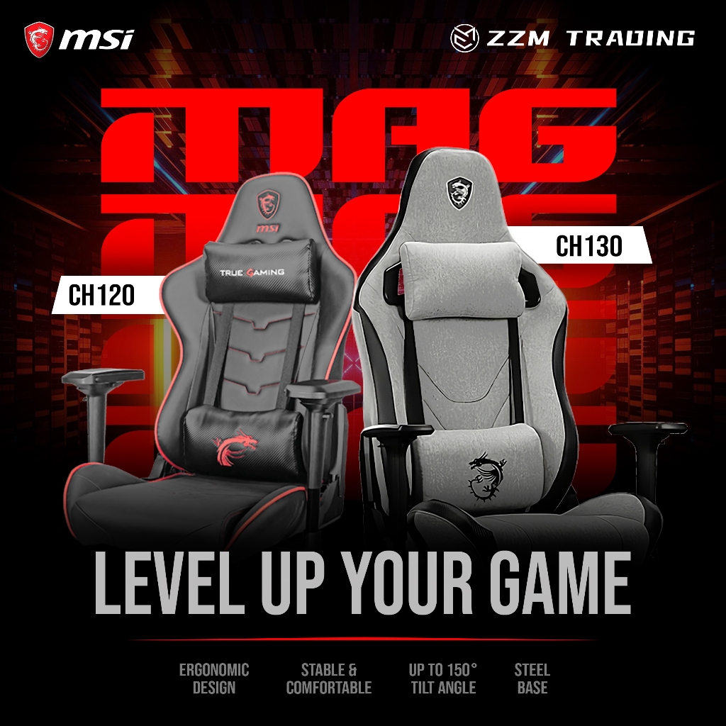 MSI MAG CH120X/CH130-Fabric Stable and High Density Mould Shaping Foam PVC  Leather Gaming Chair