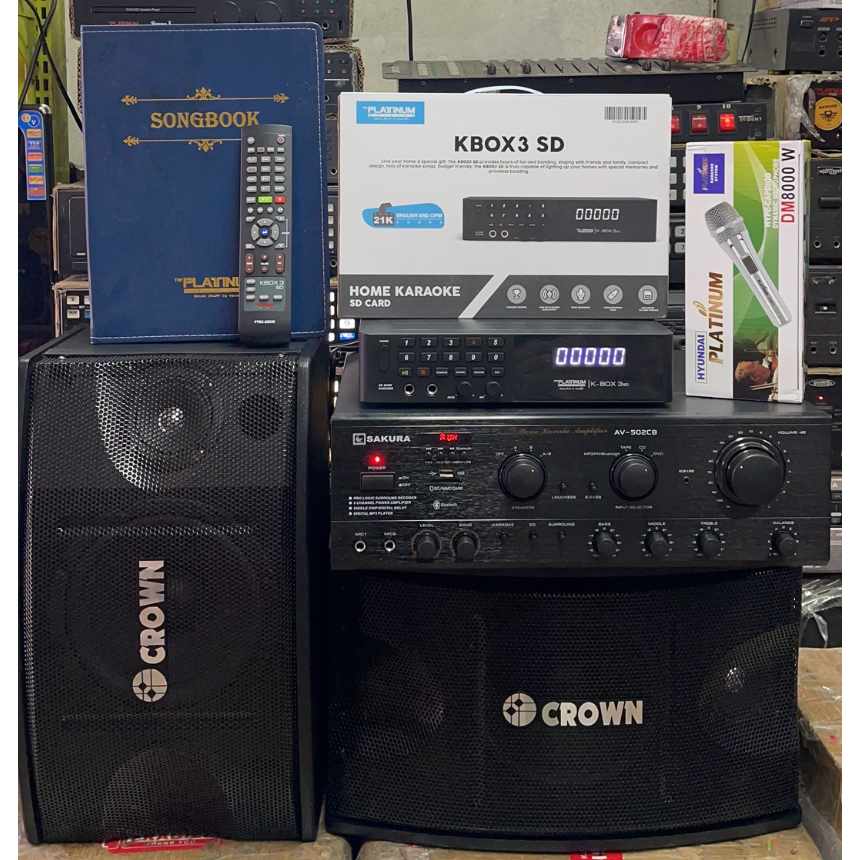 [Videoke Set] Crown BF803/Sakura AV502CB 580W x 2/Platinum KBOX3 SD