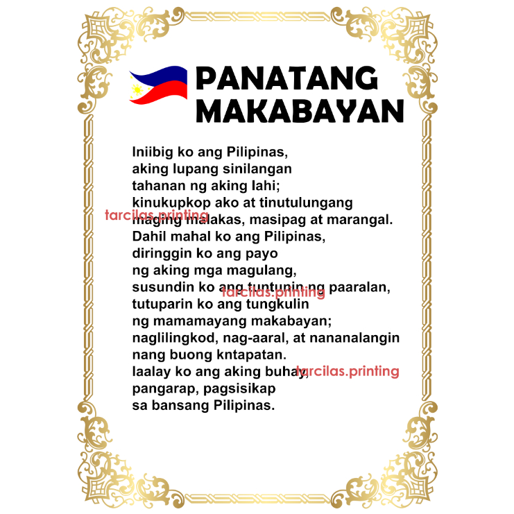 Panatang Makabayan Chart A4 Laminated High Print Quality Lazada Ph ...