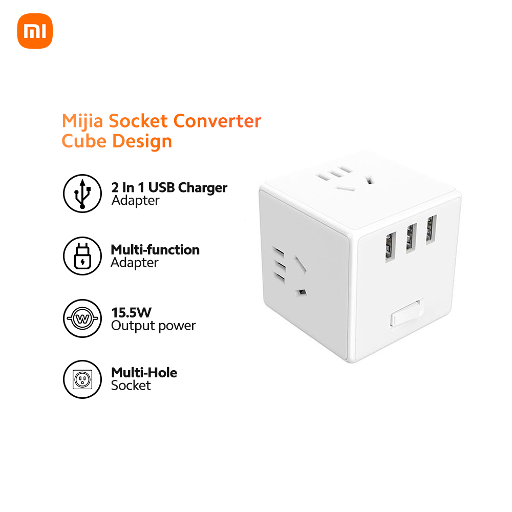 Xiaomi Mijia Socket Converter Cube Design 3 USB Ports 15.5W Fast ...
