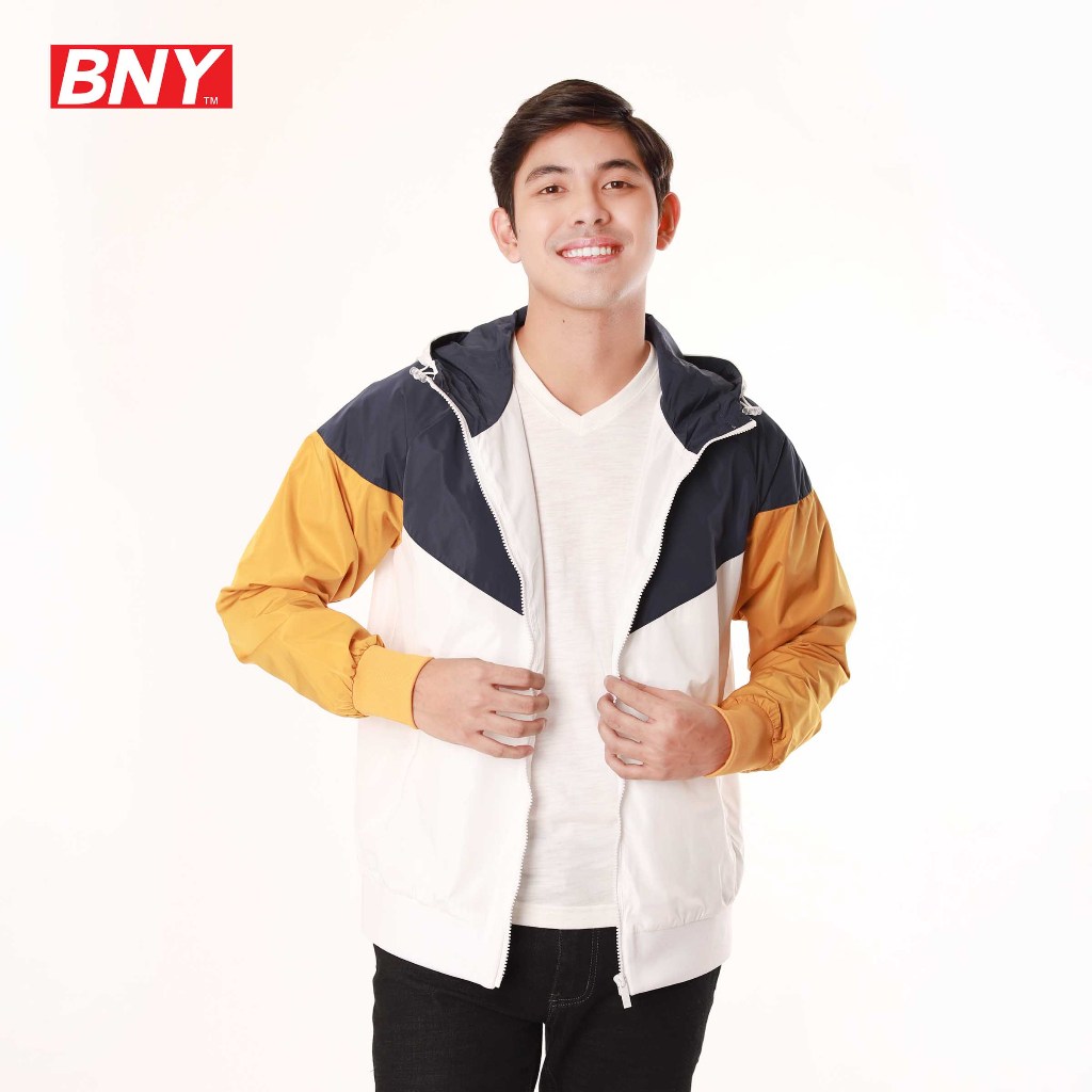 BNY Men's nylon tri-color hooded track jacket (580) | Shopee