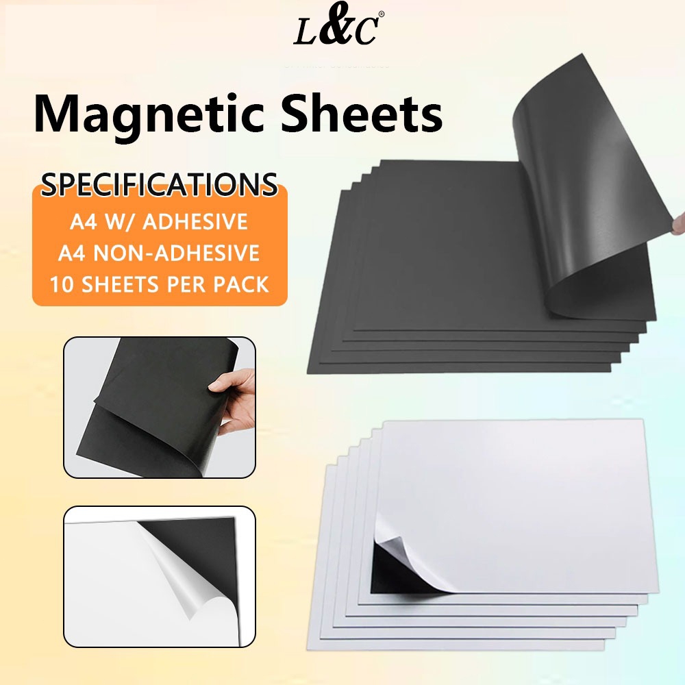 L&C Magnetic Sheet 10pcs A4 Size with Adhesive | Non- Adhesive Pre-Cut ...