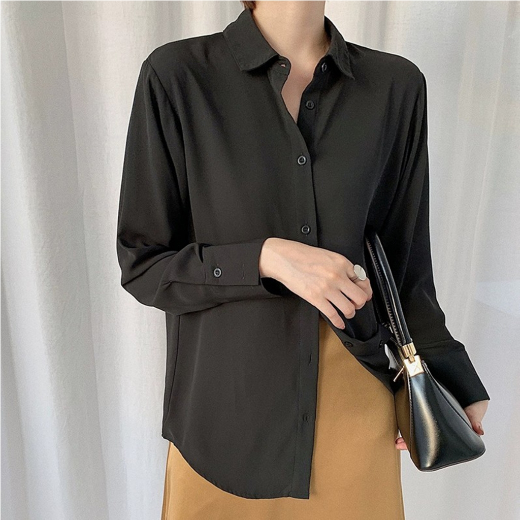 【24H SHIP】QIEQING New black blouse long sleeves for women casual plain ...