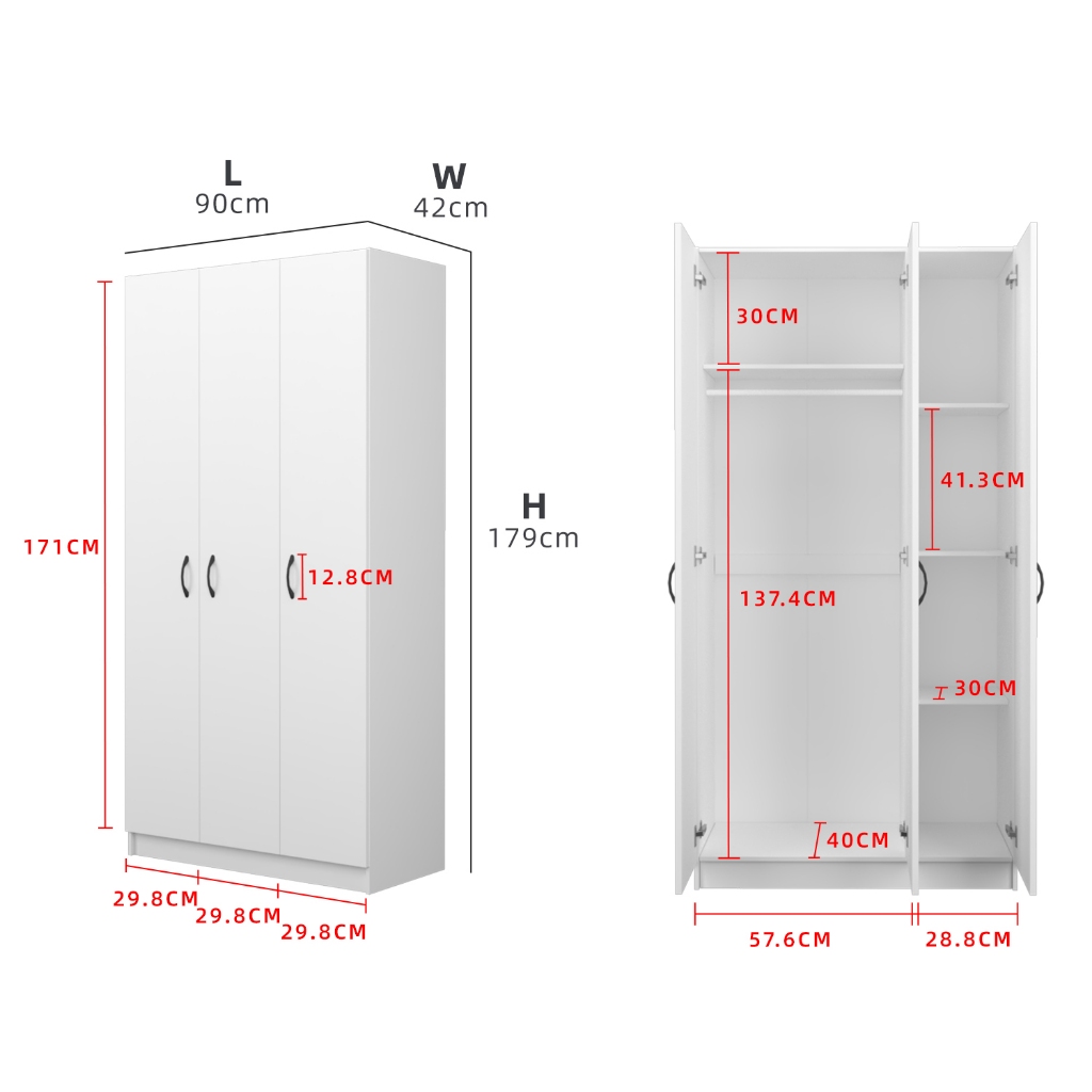 Homez 2 / 3 Door Wooden Wardrobe Cabinet Storage Drawer Multi Purpose ...