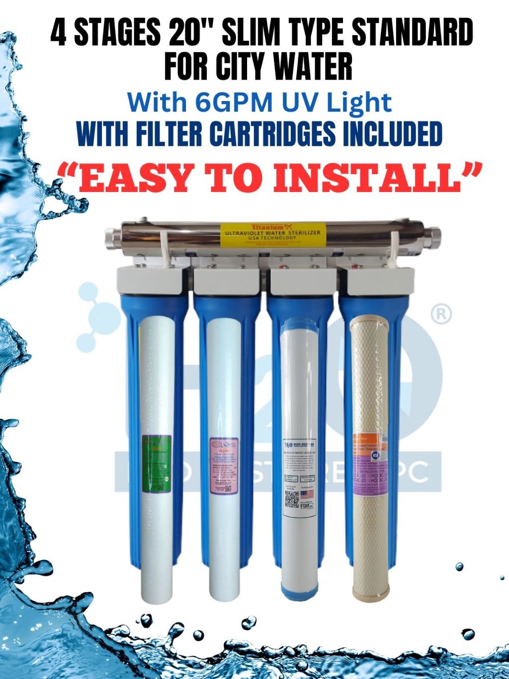 4 Stages Water Filter City Water Standard Heavy Duty Complete Set with ...
