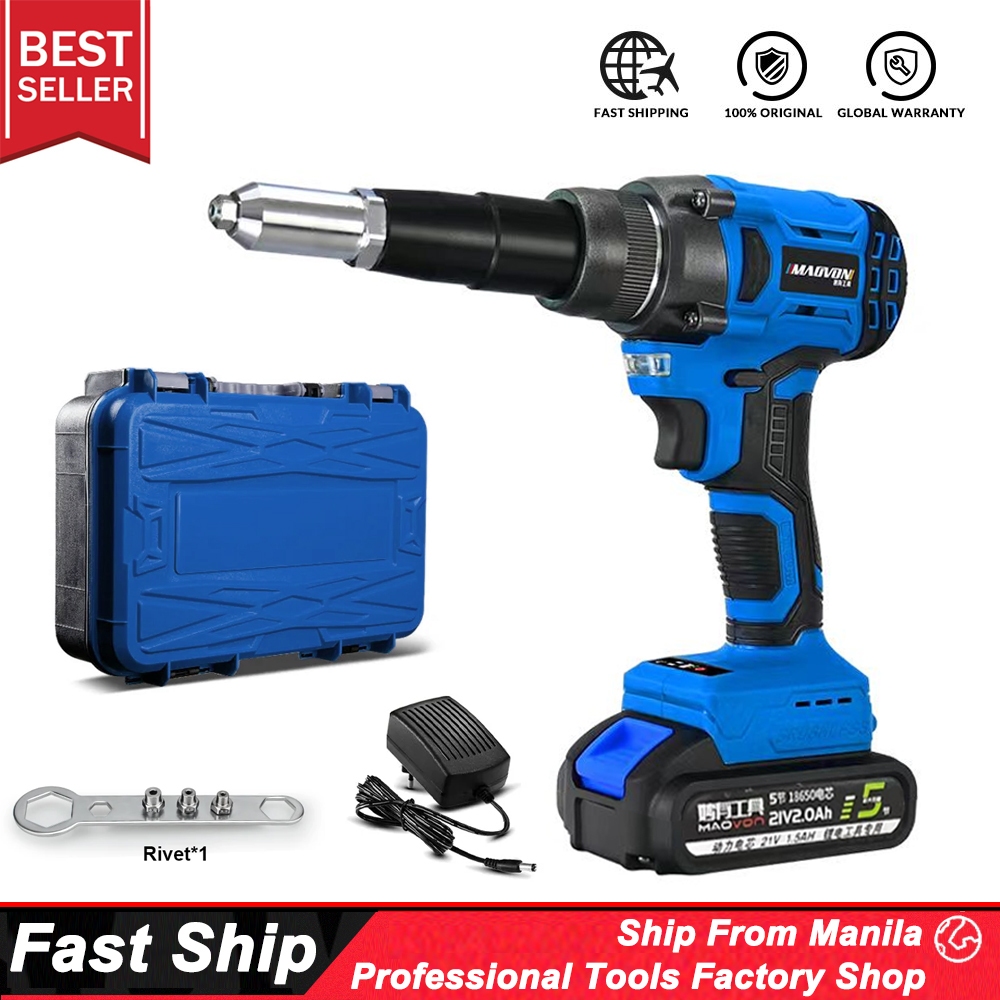 21V Electric Rivet Gun Cordless Rivet Nut Gun Drill Insert Nut Pull ...
