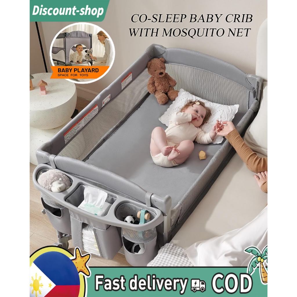 Liftable Crib For Baby With Side Zip Foldable Cosleeper Crib Rocking