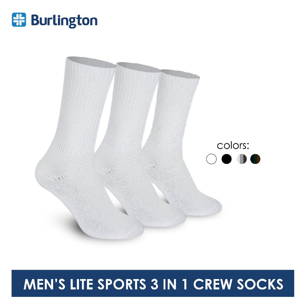 Burlington Men's Lite Sports Crew Socks 3 Pairs/Pack 146 Shopee