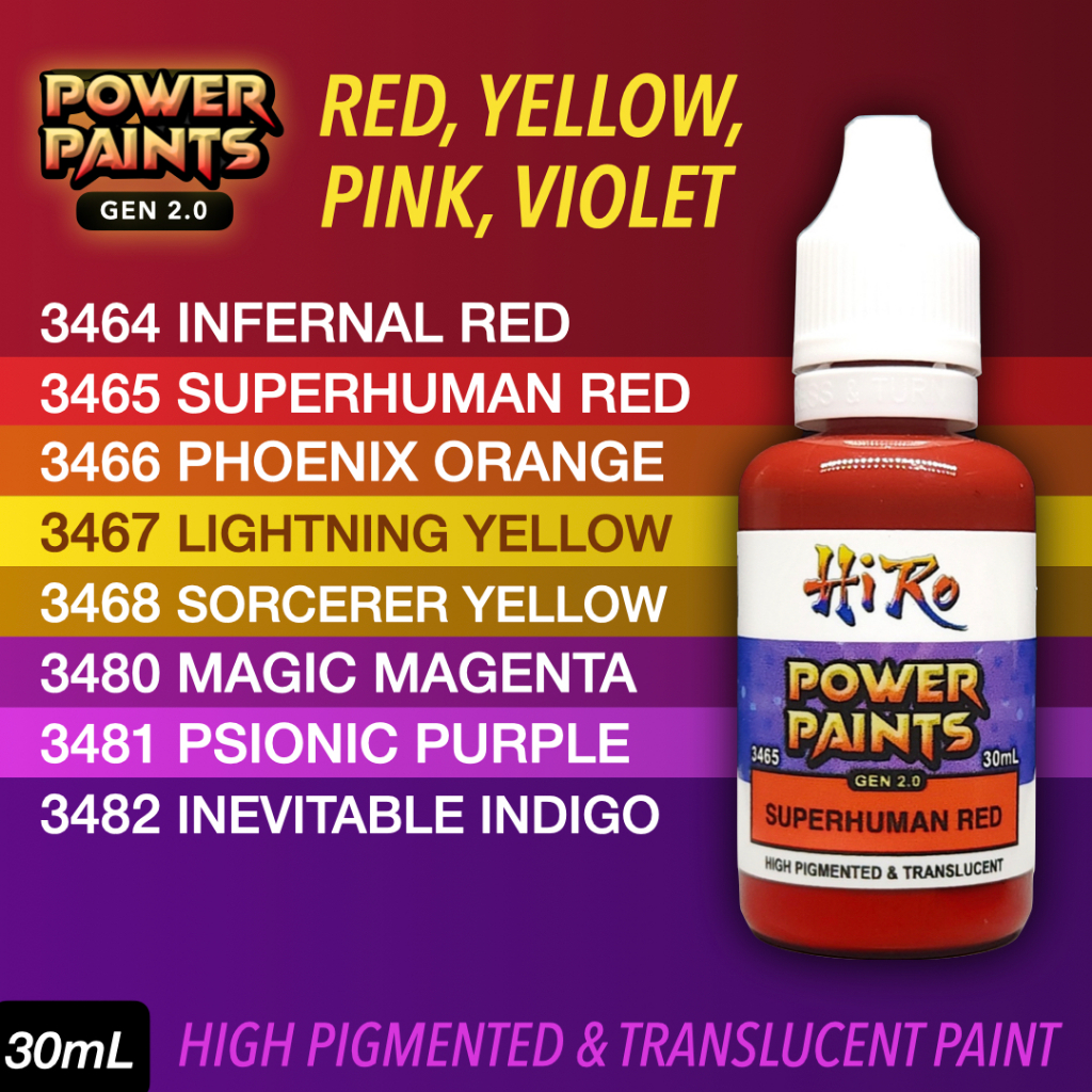 Red, Yellow, Pink, Violet POWER PAINTS by Hiro (30ml) Alternative to Citadel Contrast Paint