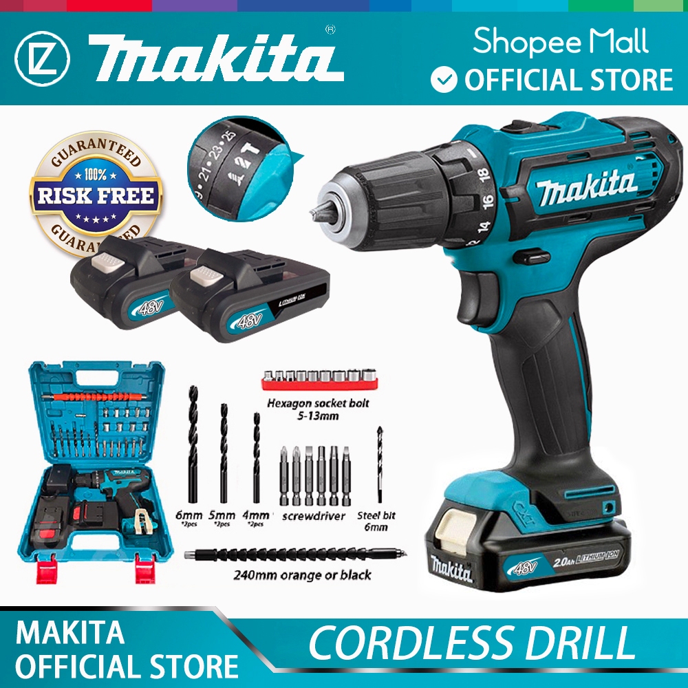 Makita 48V HP333D Cordless Electric Drill Impact Hammer 2X Battery ...