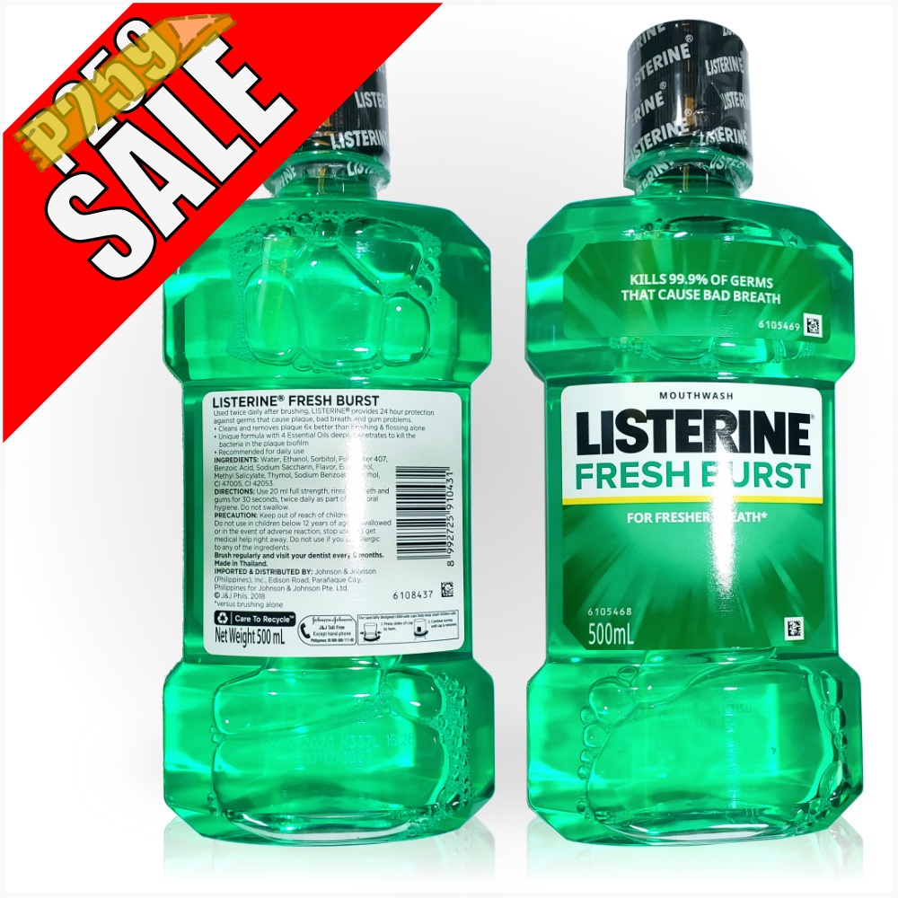 Listerine Fresh Burst Bad Breath Mouthwash Kill Germs 500ml Shopee
