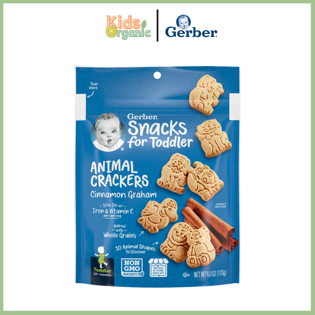 Kids Organic Gerber, Snacks for Toddler, Animal Crackers, 12+ Months