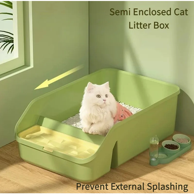 Cat Litter Box Semi Enclosed Litter Box with High Sides Cat Toilet