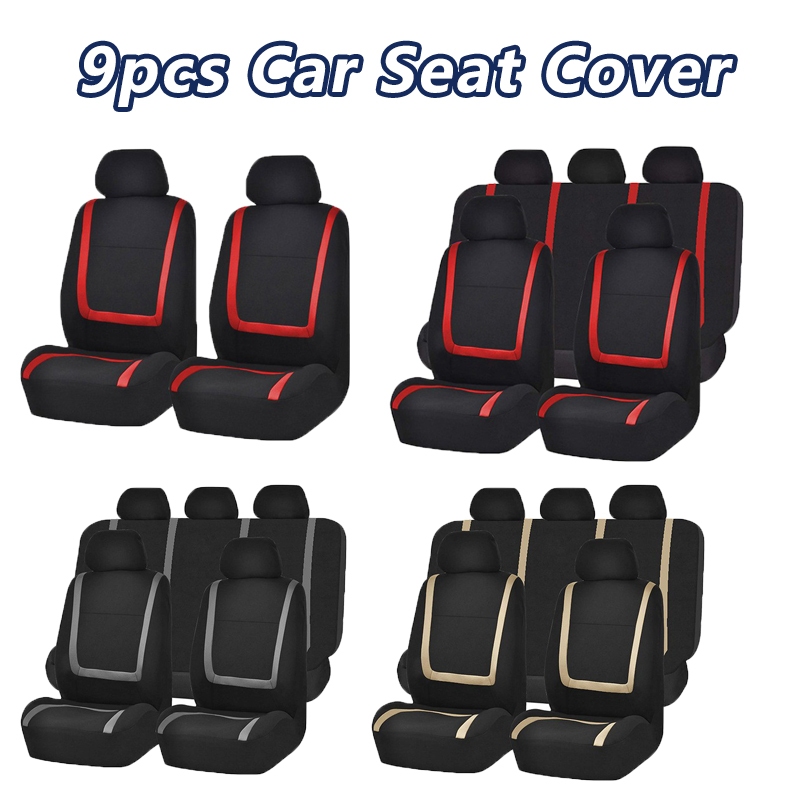 Universal 5 seat Car Seat Cover Auto Fabric 9Pcs Seat Covers Front Seat ...