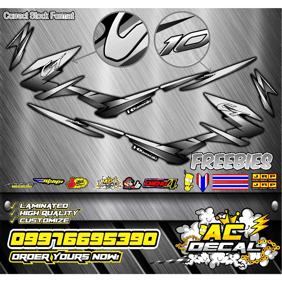 KAWASAKI CT 100 BAJAJ BLACK AND WHITE STOCK DECAL WITH FREEBIES STICKER ...
