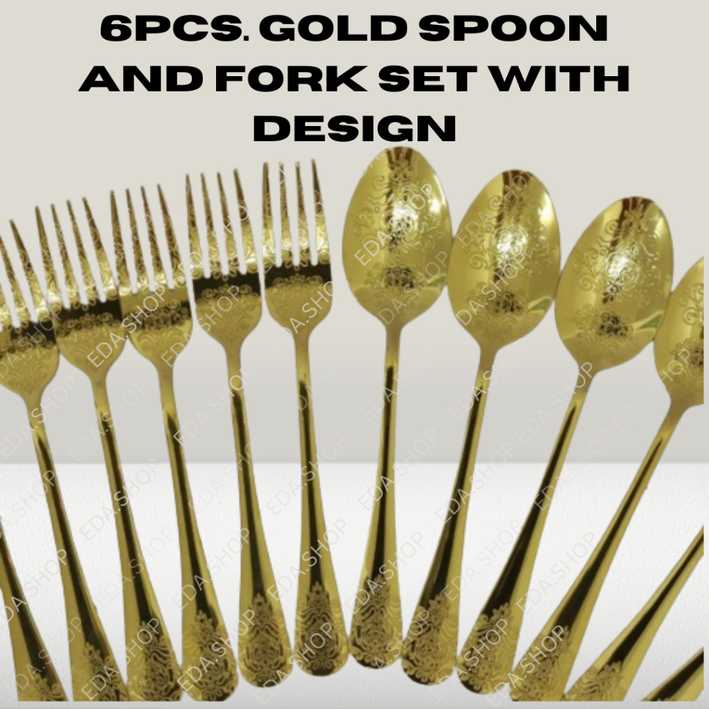 GOLD SPOON AND FORK SET 6 spoon 6 fork per set High Quality Non Tarnish