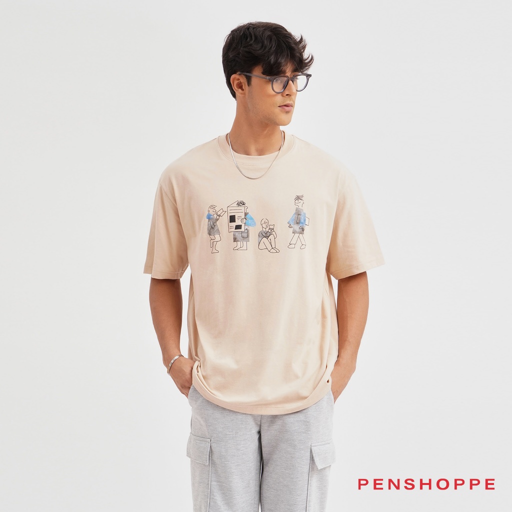 Penshoppe Modern Fit Graphic T-Shirt For Men (Sand)