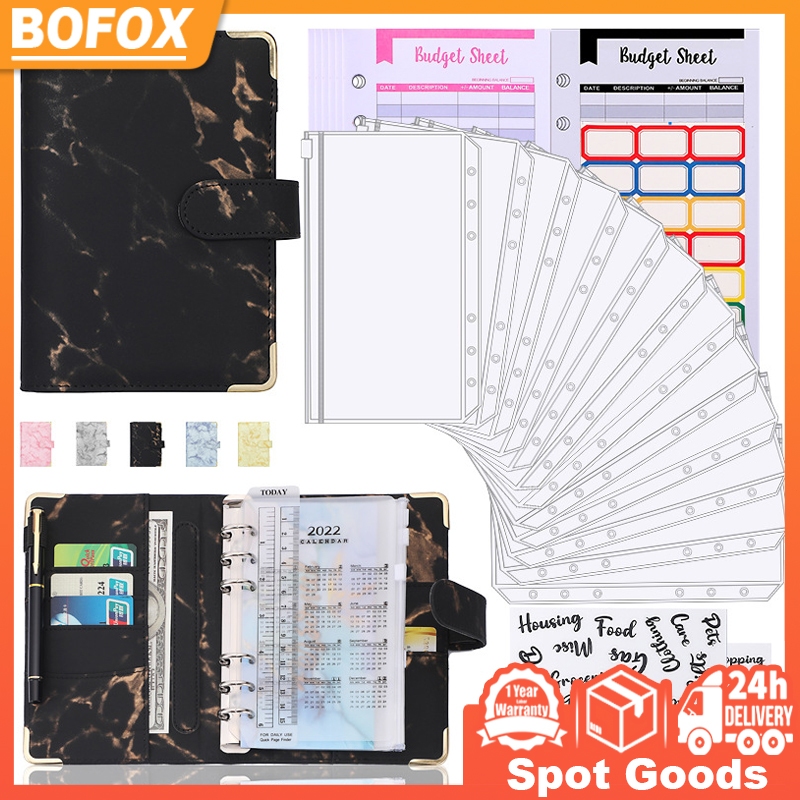 Leather PU Loose Leaf Folder Hand Ledger Budget Binder Set Money ...