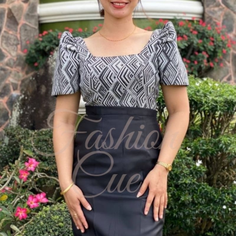 Square Neck Inabel Modern Filipiniana Top | Shopee Philippines