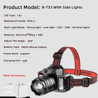 ATRONAW Headlamp Head Flashlight Headlight Water Proof Led Rechargeable  IPX65 8000LM