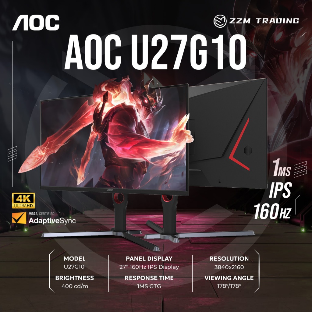 AOC U27G10 27” 160Hz IPS Display 4K (3840x2160) 1ms GTG 400 cd/m ZZM ...