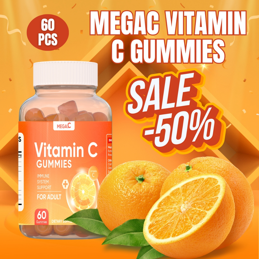 MEGAC Vitamin C Gummies Orignal Immunity Boost for Adults & Kids ...