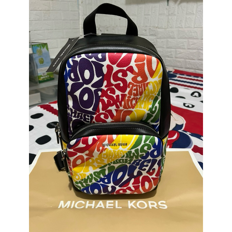 MICHAEL KORS HUDSON GRAPHIC LOGO SLING PACK BLACK RAINBOW BAG Shopee Philippines