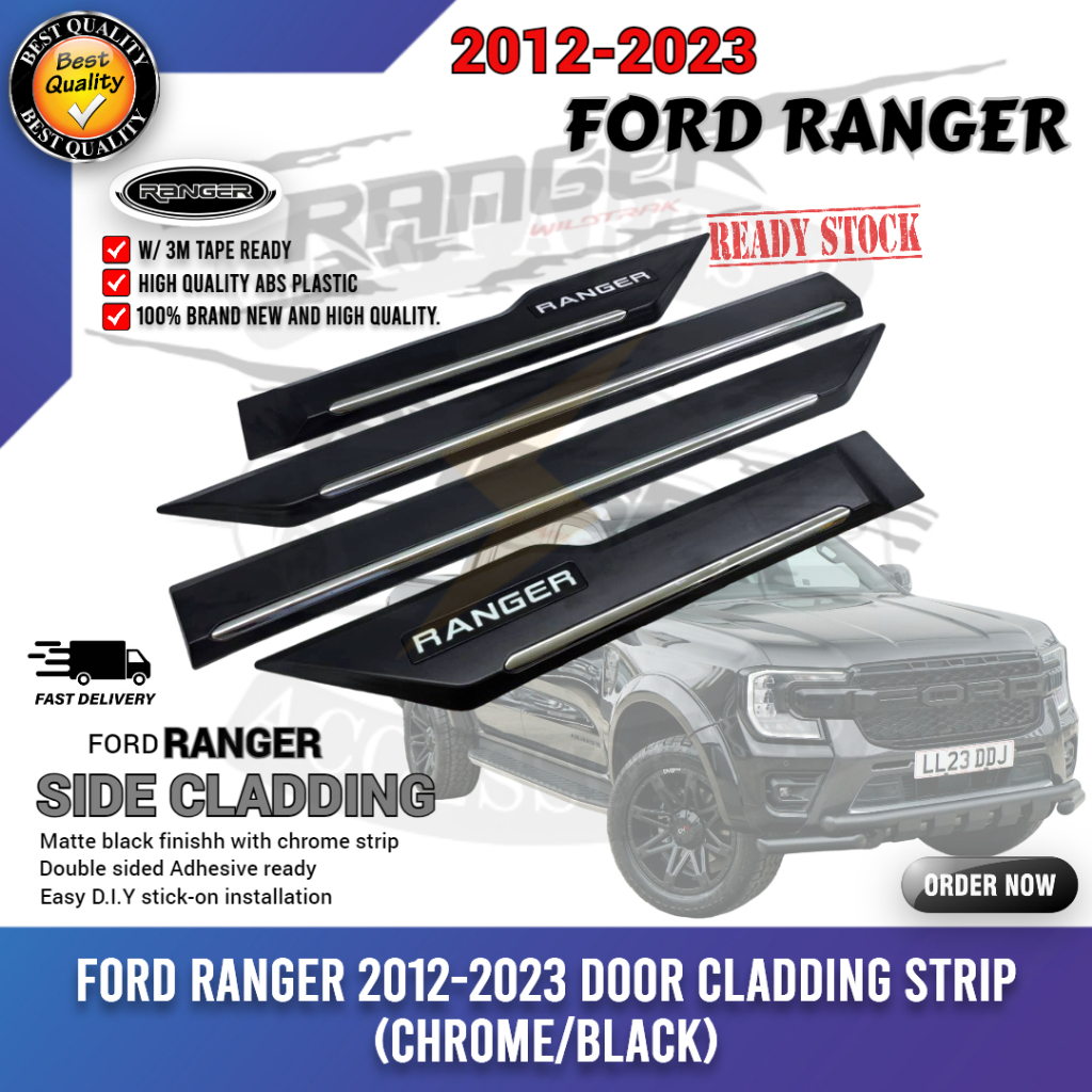 CPA FORD RANGER 2012-2023 DOOR CLADDING STRIP (CHROME&BLACK)(10791 ...