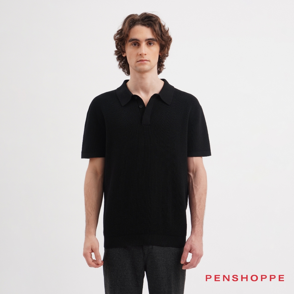 Penshoppe Dress Code Relaxed Fit Polo With Concealed Placket For Men Black Shopee Philippines