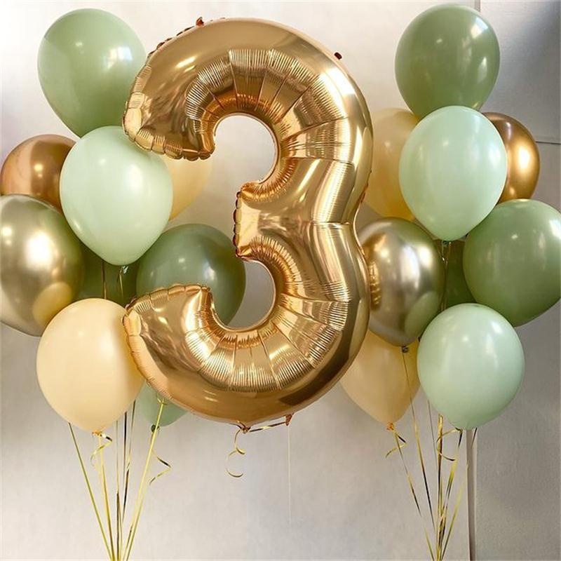 41pcs Avocado Green Balloon 32inch Gold Number Balloons Set Decorations