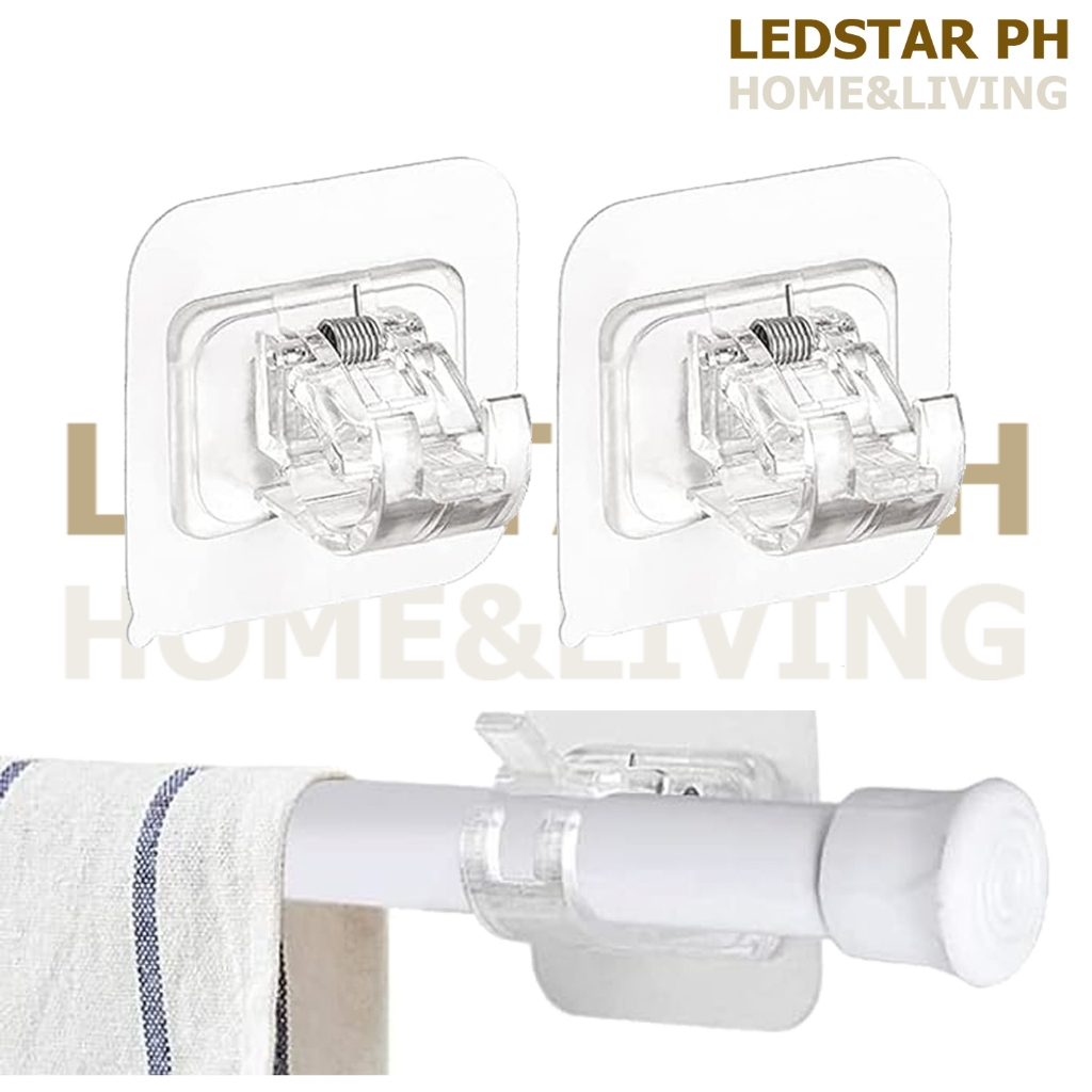 Nail-Free Adjustable Curtain Rod Holder Clamp Hooks Self Adhesive
