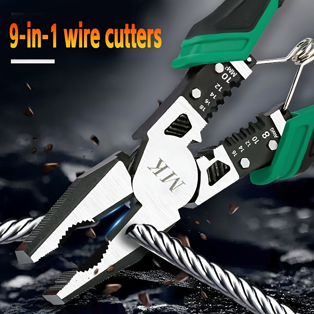 9-Inch Wire Stripper Pliers Industrial Grade Diagonal Multi-functio ...