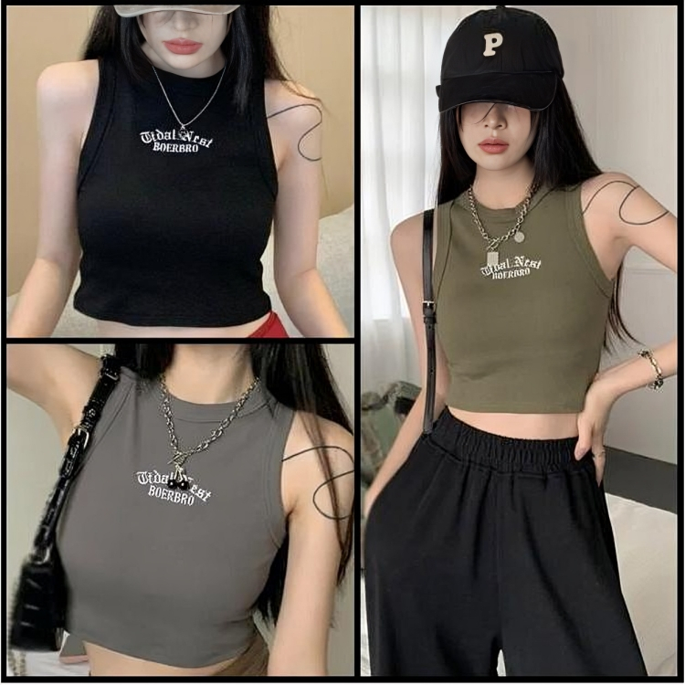 Korean Clothes Women Crop Top 2026.Korean Racer Back Crop Top for Women embroidered Knitted Korean Trendy ...