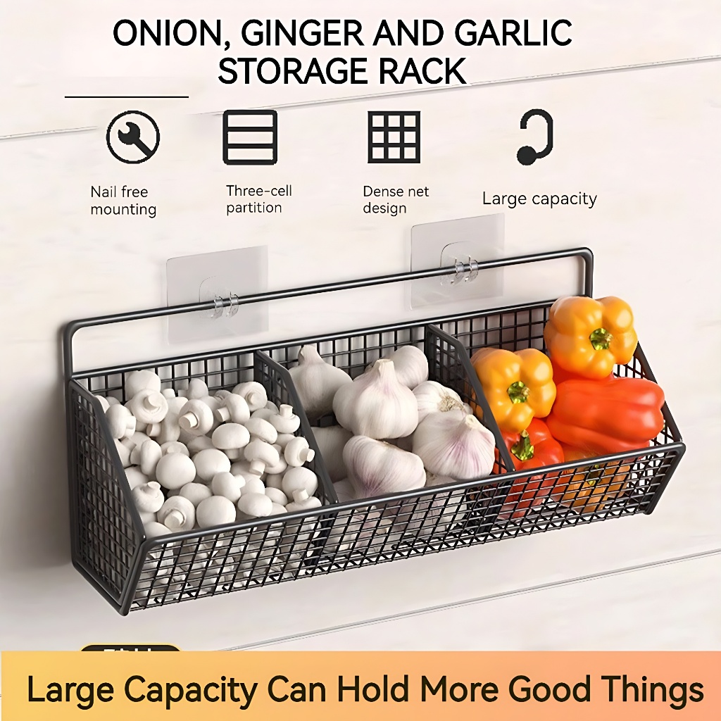 Kitchen Condiments Organizer Rack Wall Hanging Seasoning Storage Onion ...