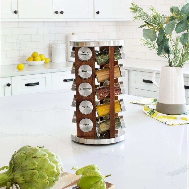 Orii 20 Jar Spice Organizer Rack in Dark Acacia Wood/Stainless