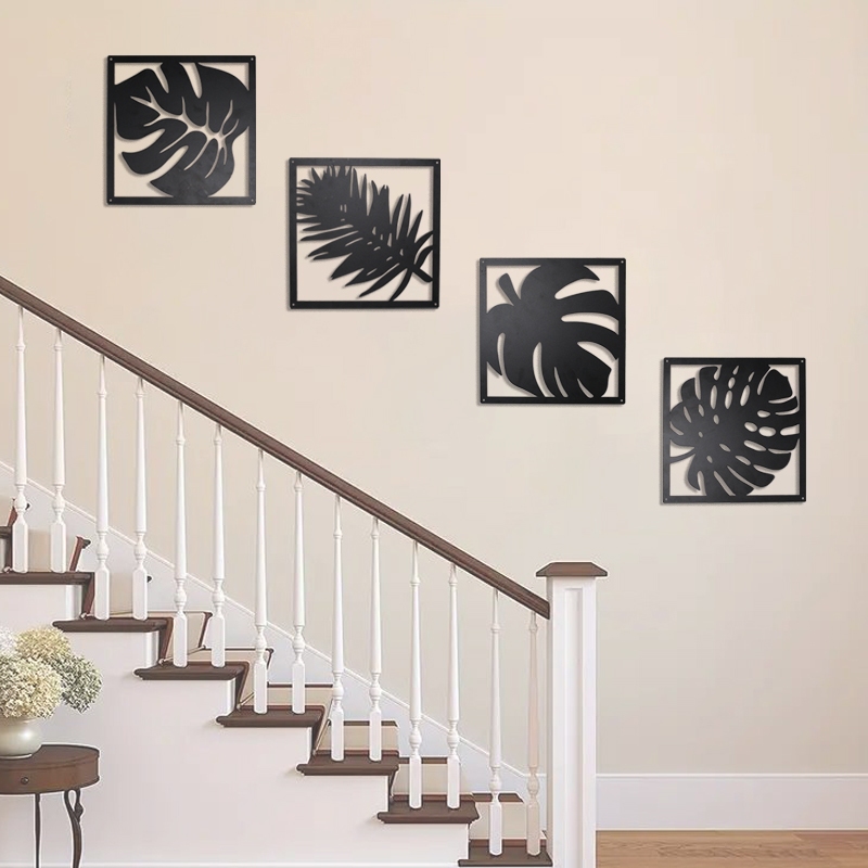 Metal Wall Decor Square Frame black Leaf Art Framed Artwork Nordic ...