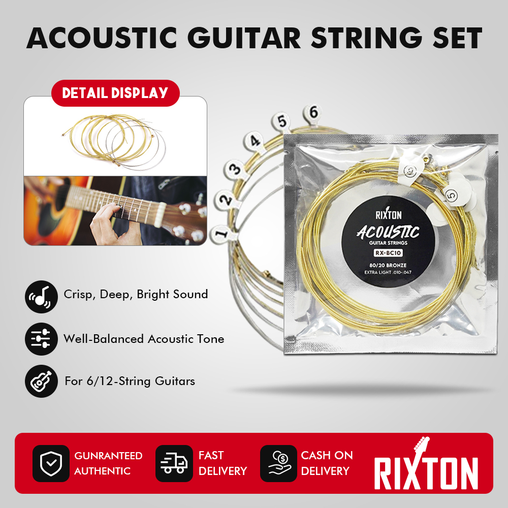 RIXTON 6pcs Acoustic Guitar Strings Set Guitar Accessories Bronse