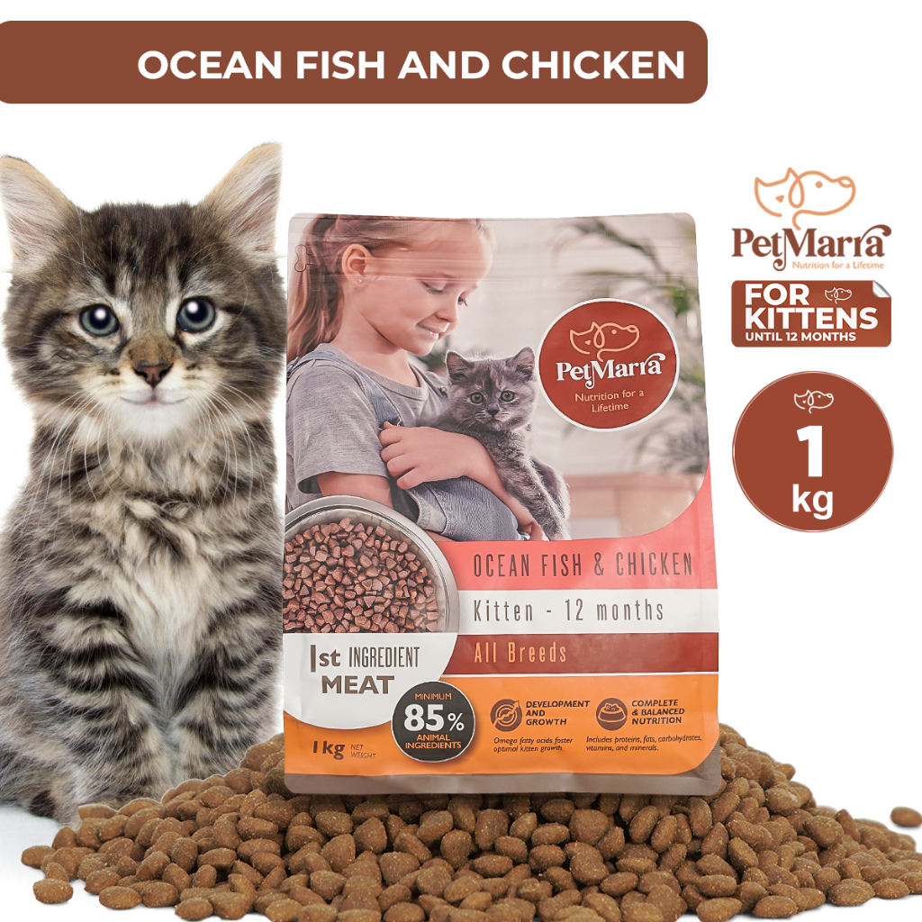 PetMarra Adult Cat/Kitten Dry Food Ocean fish Chicken Liver Flavor 1kg ...