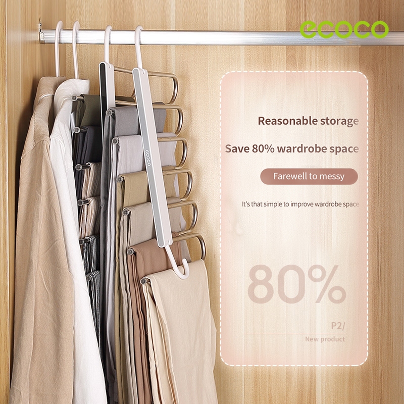 Ecoco Stainless Steel Pants Hanger 6-in-1 Non-slip Space Saver for ...