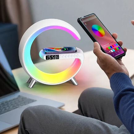 Bluetooth Speaker 15W LED Atmosphere RGB Light Wireless Charger Desk ...