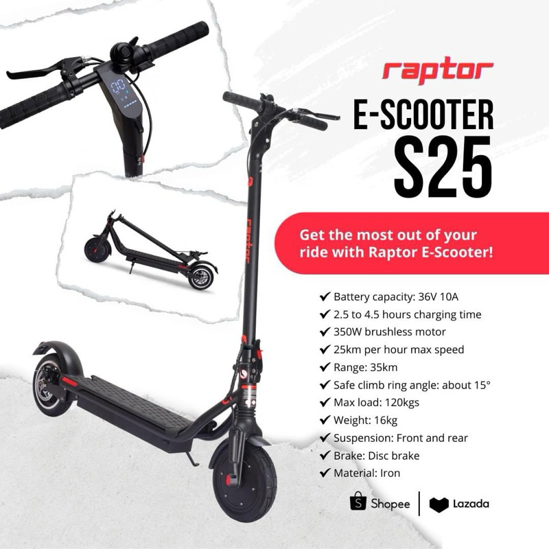 RAPTOR Electric Scooter (S25) for Adults Shopee Philippines