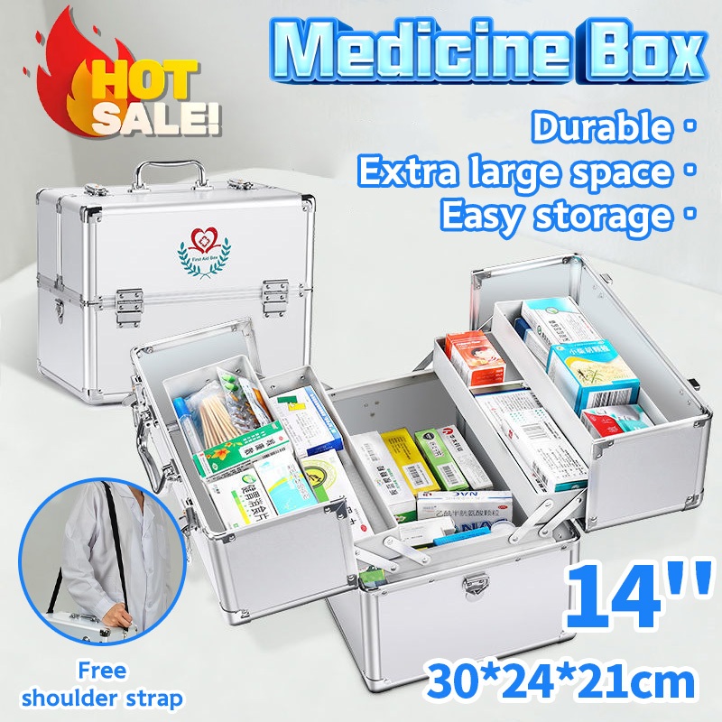 COD*medicine storage box organizer 14inch Double open medical kit box  organizer/first aid kit box