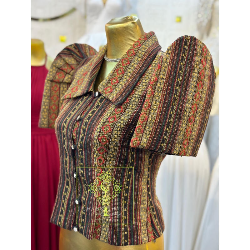 Modern Filipiniana ethnic inabel woven orange top and skirt | Shopee ...