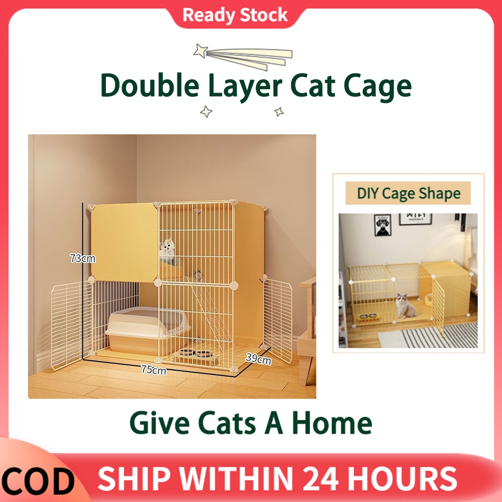 Double Layer Yellow Cat Cage Stackable Dog Rabbit Pet Cage Kitten ...