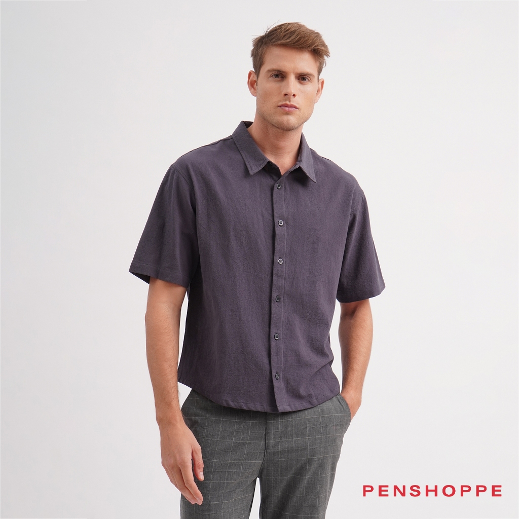 Penshoppe Dress Code Relaxed Fit Shirt For Men Blue Stone Sand