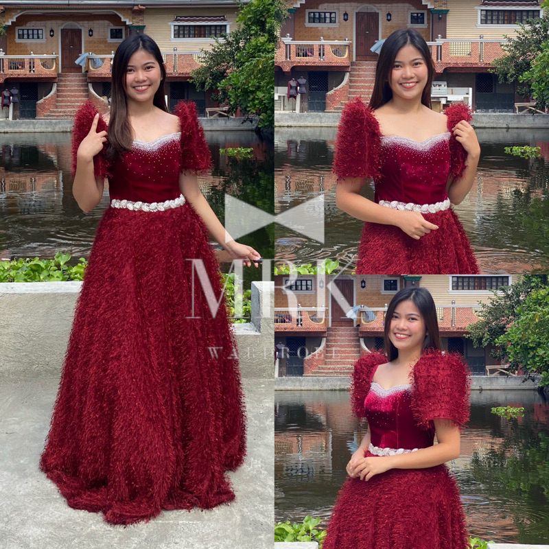 Modern Filipiniana Maroon Ballgown Prom Gown Promenade Night Gown Shopee Philippines